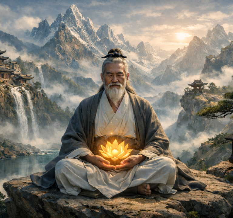 Gruppe von Menschen in weißen und roten Anzügen, die Übungen im Freien ausführen.