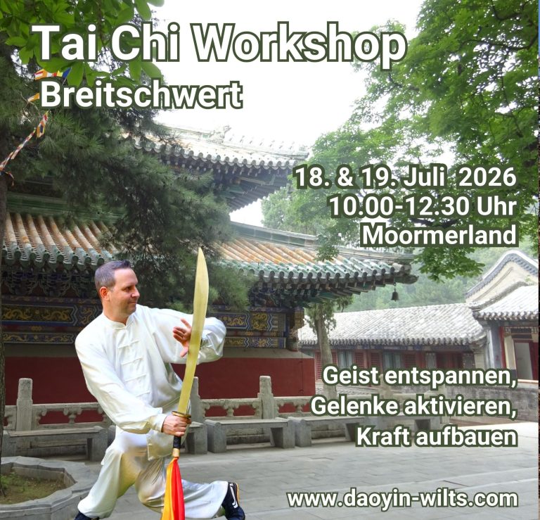 Tai Chi-Workshop-Ankündigung mit Trainingsdetails und Ort.